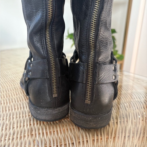 FRYE Phillip Harness Black Leather Riding Boots Back Zipper Size 10 - Picture 8 of 11